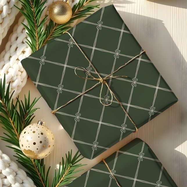 Papel De Regalo Elegantes Navidades de Moda Bow & Ribbon Pattern G (Elegant Chic Christmas Bow & Ribbon Pattern Green Wrapping Paper)