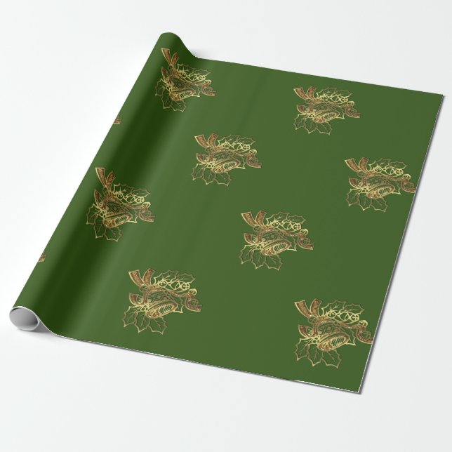 Papel De Regalo Elegantes Navidades de oro Campana, vacaciones ver (Desenrollado)