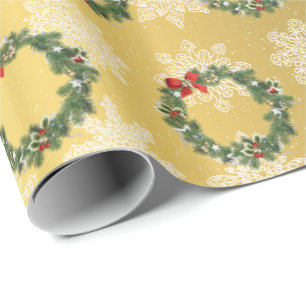 Papel De Regalo Elegantes Navidades de oro con estampado de flores