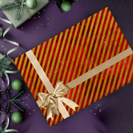 Papel De Regalo Elegantes Navidades de oro rojo a rayas vacaciones