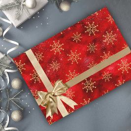Papel De Regalo Elegantes Navidades de oro rojo copos de nieve vac
