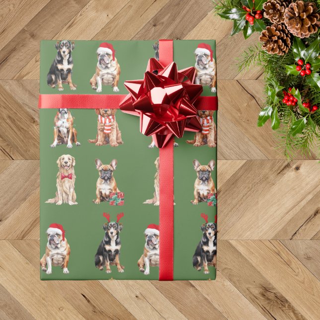 Papel De Regalo Elegantes Navidades de Perro Cachorros Verdes (Subido por el creador)