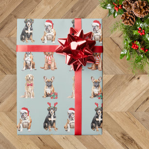 Papel De Regalo Elegantes Navidades de perros con pipa azul de nie