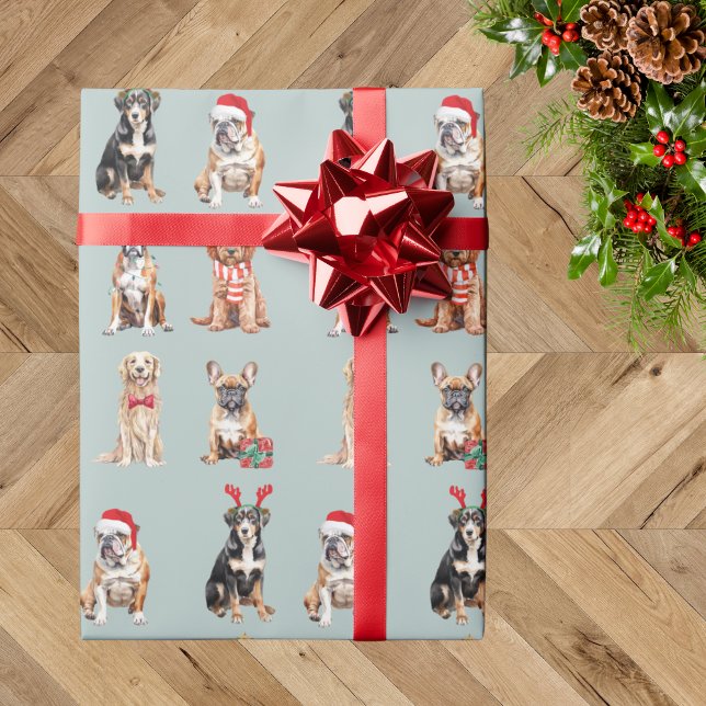 Papel De Regalo Elegantes Navidades de perros con pipa azul de nie (Subido por el creador)