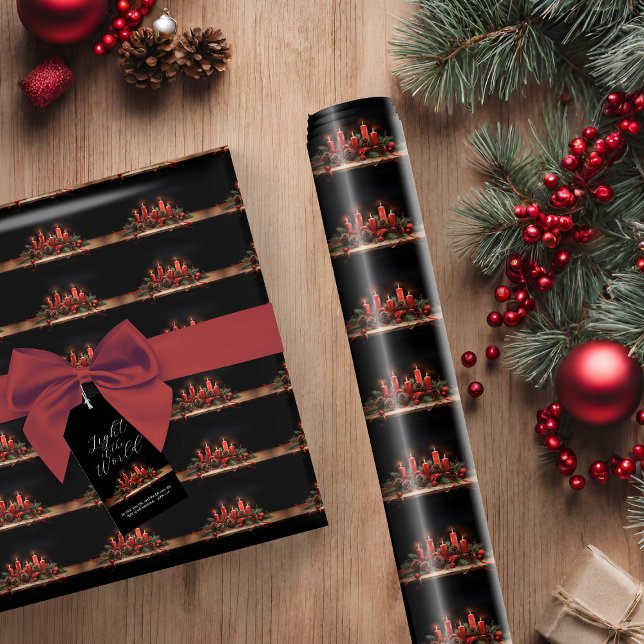 Papel De Regalo Elegantes Navidades de Pine Bough Candle Garland (Elegant Pine Bough Candle Garland Christmas Wrapping Paper)