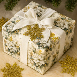 Papel De Regalo Elegantes Navidades de Poinsettia Blanca