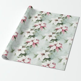 Papel De Regalo Elegantes Navidades de Poinsettias Blancas