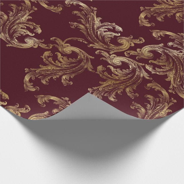 Papel De Regalo Elegantes Navidades de vacaciones de Red Brocade (Esquina)