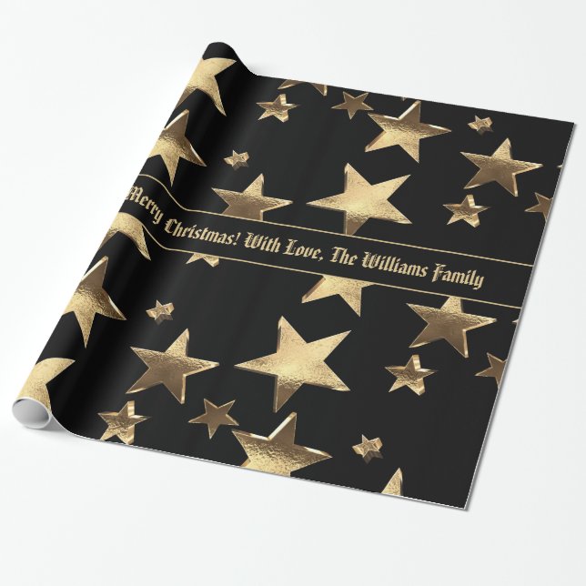 Papel De Regalo Elegantes Navidades del patrón de estrellas negras (Desenrollado)