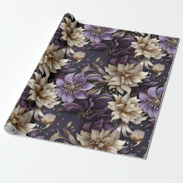 Papel De Regalo Elegantes Navidades dorados y morados de flores bo