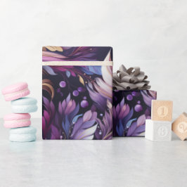 Papel De Regalo Elegantes Navidades dorados y morados de flores bo