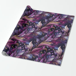 Papel De Regalo Elegantes Navidades dorados y morados de flores bo