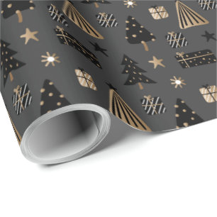 Papel De Regalo Elegantes Navidades escandinavos Gold y Black Wrap
