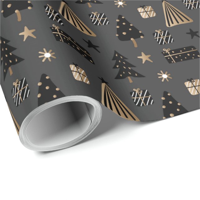 Papel De Regalo Elegantes Navidades escandinavos Gold y Black Wrap (Esquina del rollo)
