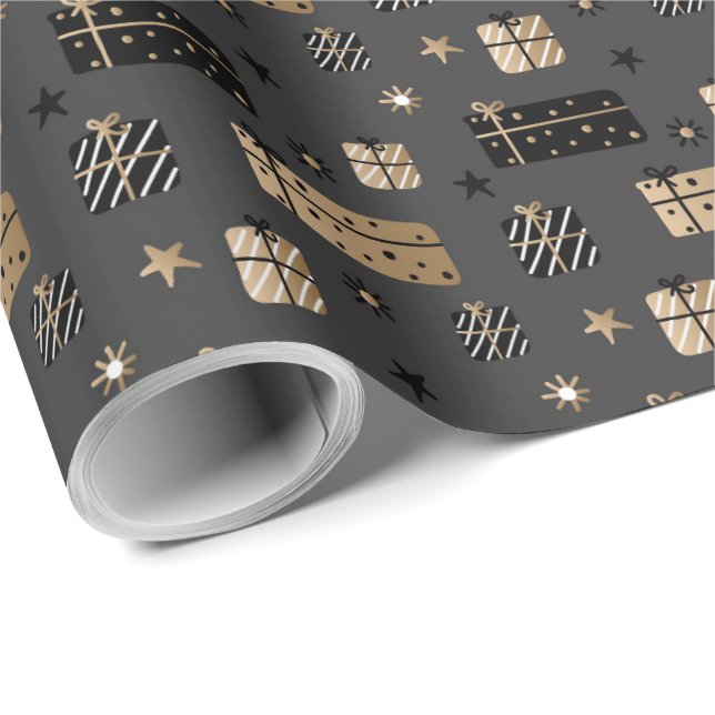 Papel De Regalo Elegantes Navidades escandinavos oro y envuelto ne (Esquina del rollo)