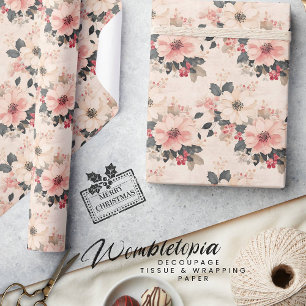 Papel De Regalo Elegantes Navidades Floral & Berries Pastel Rosa
