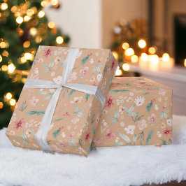Papel De Regalo Elegantes Navidades florales de color suave boho