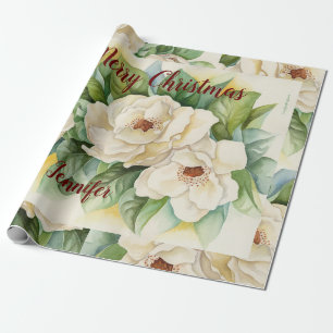 Papel De Regalo Elegantes Navidades florales Magnolia Flores Nombr