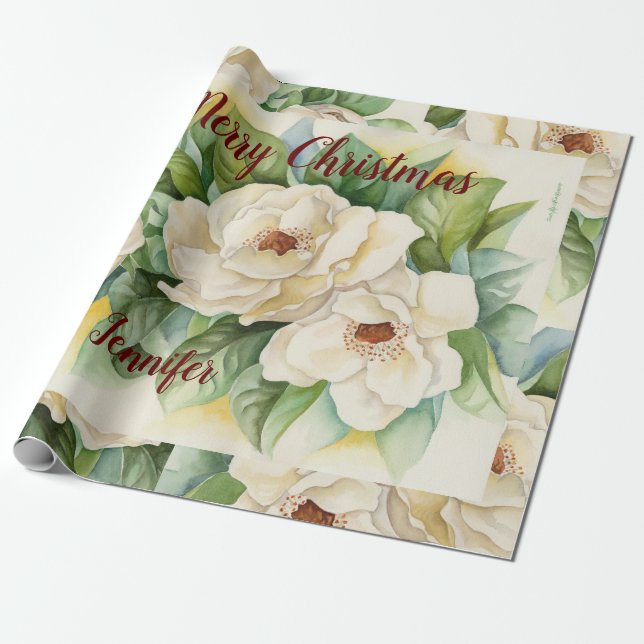 Papel De Regalo Elegantes Navidades florales Magnolia Flores Nombr (Desenrollado)