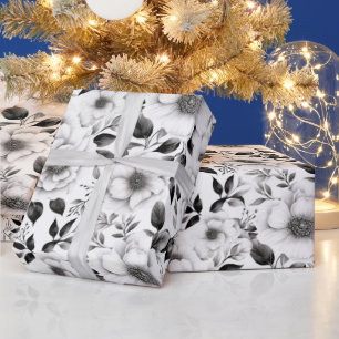 Papel De Regalo Elegantes Navidades florales negros y blancos en i
