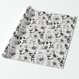Papel De Regalo Elegantes Navidades florales negros y blancos en i