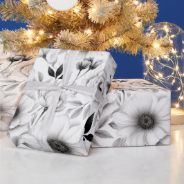 Papel De Regalo Elegantes Navidades florales negros y blancos en i