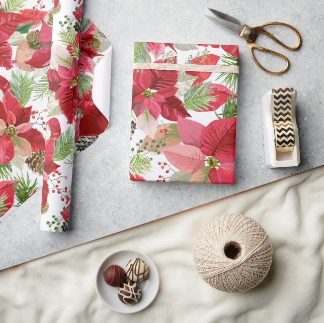 Papel De Regalo Elegantes Navidades Holiday Poinsettia Pine Cone (Artesanía)