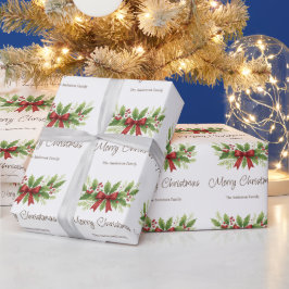 Papel De Regalo Elegantes Navidades Holly y Red Bow -