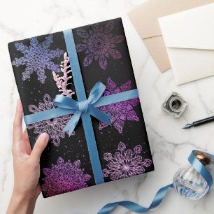 Papel De Regalo Elegantes Navidades holográficos de copos de niev