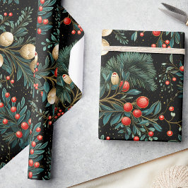 Papel De Regalo Elegantes Navidades Mistletoe & Berry Festive