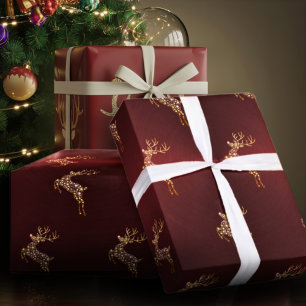 Papel De Regalo Elegantes Navidades modernos de renos rojos y dora