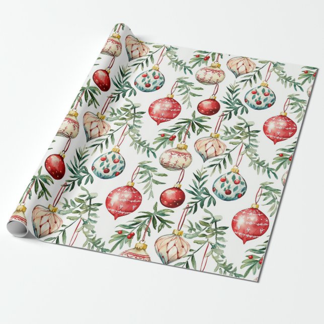 Papel De Regalo Elegantes Navidades Ornamentos de época (Desenrollado)