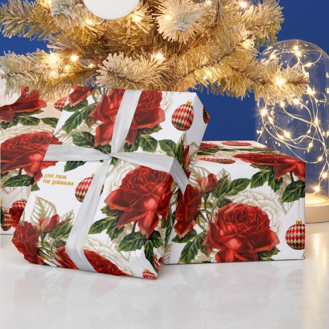 Papel De Regalo Elegantes Navidades personalizados de rosas rojas  (Vacaciones)