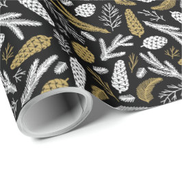 Papel De Regalo Elegantes Navidades Pine Cone Black and Gold
