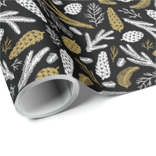 Papel De Regalo Elegantes Navidades Pine Cone Black and Gold