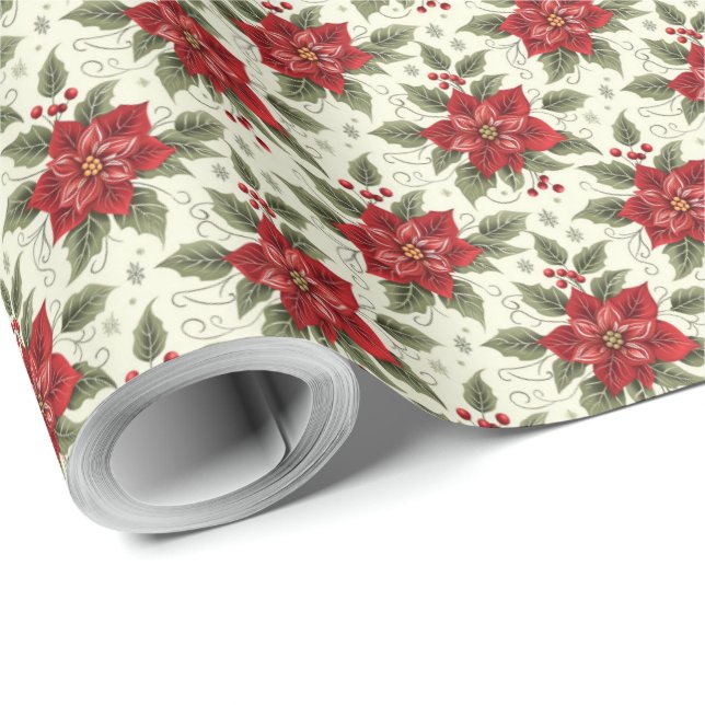 Papel De Regalo Elegantes Navidades Poinsettia Floral Gift Wraping (Esquina del rollo)