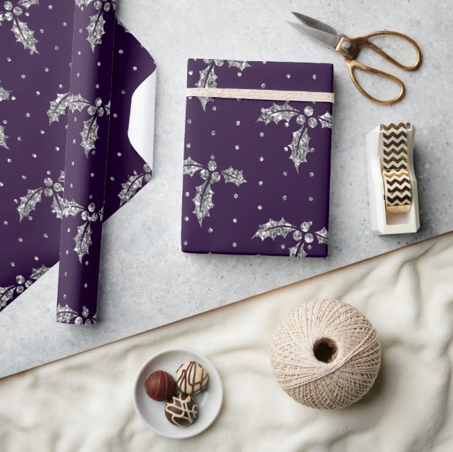 Papel De Regalo Elegantes Navidades Purpurinas morados y plateados (Artesanía)