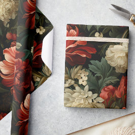 Papel De Regalo Elegantes Navidades Red & Cream Floral Decoupage