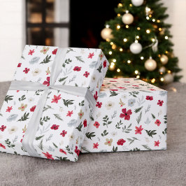 Papel De Regalo Elegantes Navidades Red Green patrón floral