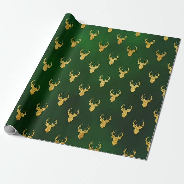 Papel De Regalo Elegantes Navidades Regalo de patrón de reno verde (Desenrollado)