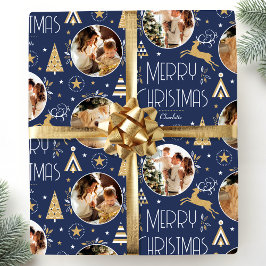 Papel De Regalo Elegantes Navidades renos Foto Oro Azul