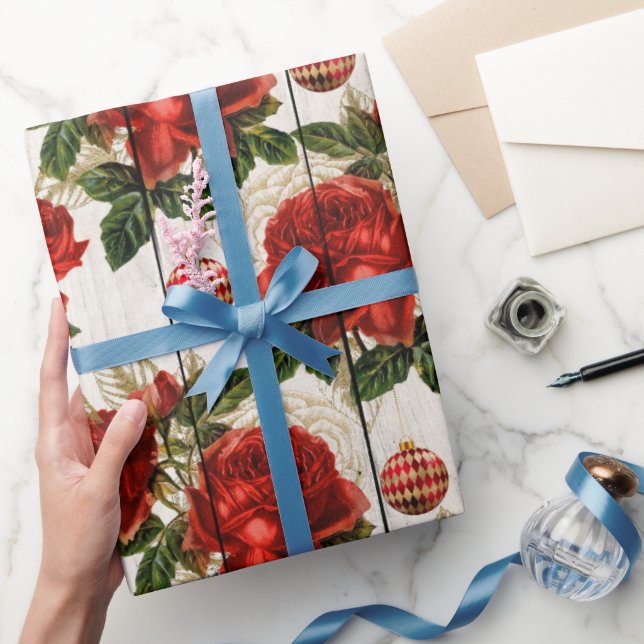Papel De Regalo Elegantes Navidades rojos con motivos florales (Regalar)
