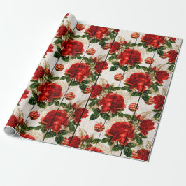 Papel De Regalo Elegantes Navidades rojos con motivos florales