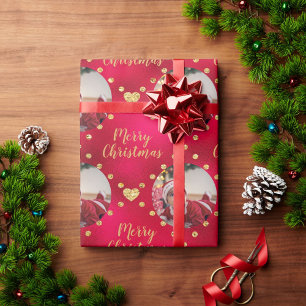 Papel De Regalo Elegantes Navidades rojos y de oro cuadradas foto