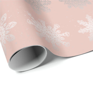 Papel De Regalo Elegantes Navidades rosa de plata de copo de nieve