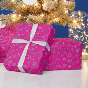 Papel De Regalo Elegantes Navidades rosados con elegantes copos de