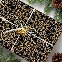 Elegantes Navidades Snowflake Faux Gold Black