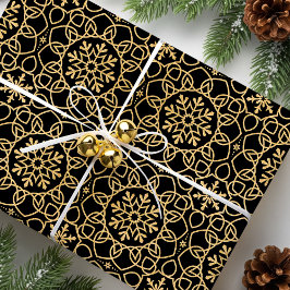 Papel De Regalo Elegantes Navidades Snowflake Faux Gold Black