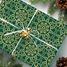 Elegantes Navidades Snowflake Faux Gold Green
