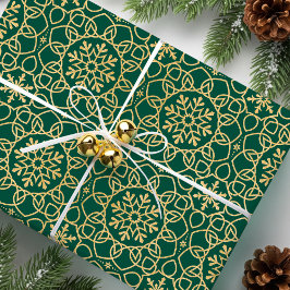 Papel De Regalo Elegantes Navidades Snowflake Faux Gold Green